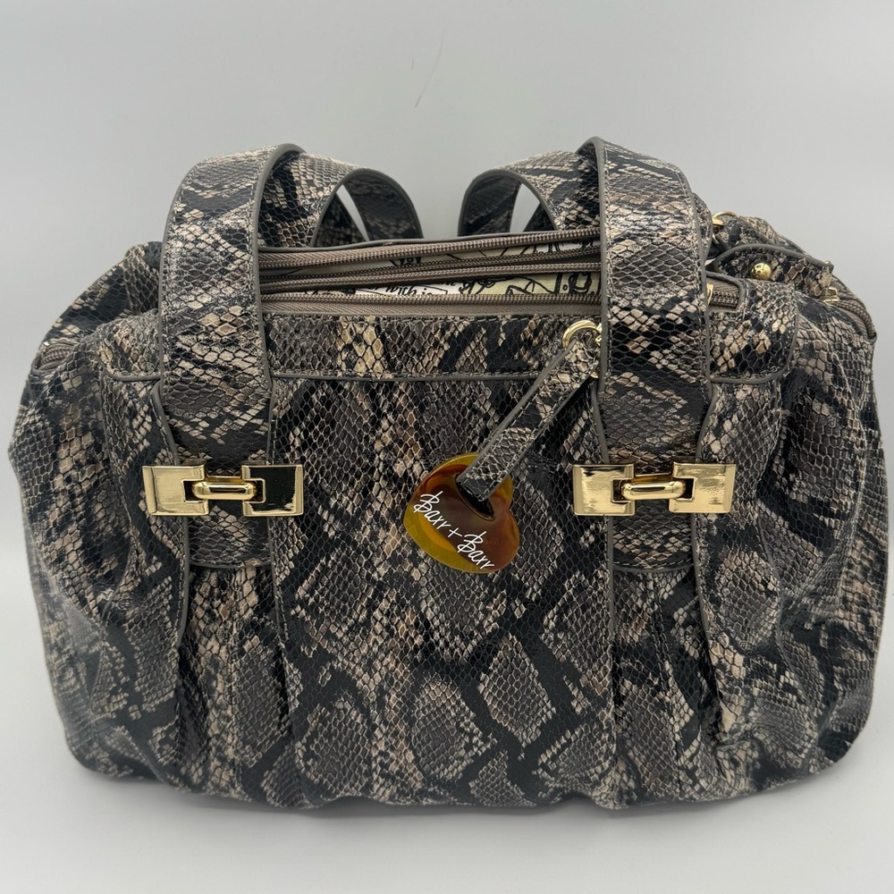 Barr + Barr Genuine Leather Handmade Black Gray Beige Snakeskin Pattern Satchel